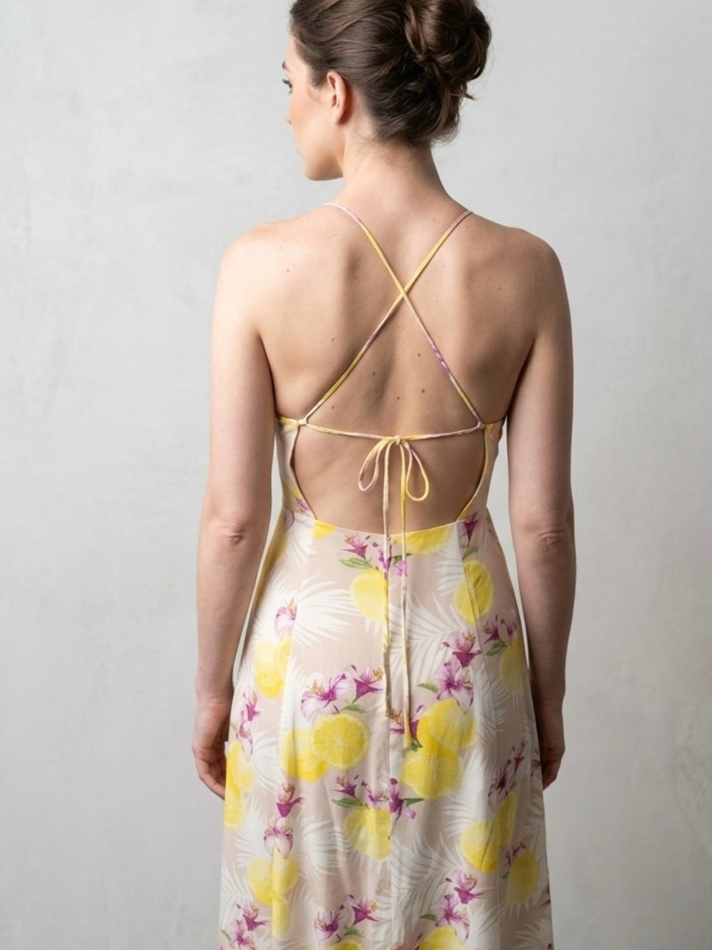 Lemon Floral Midi Linen Blend Dress - Picture 5 of 13